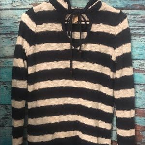 ADORABLE STRIPED SWEATER HOODIE WITH DRAWSTRING